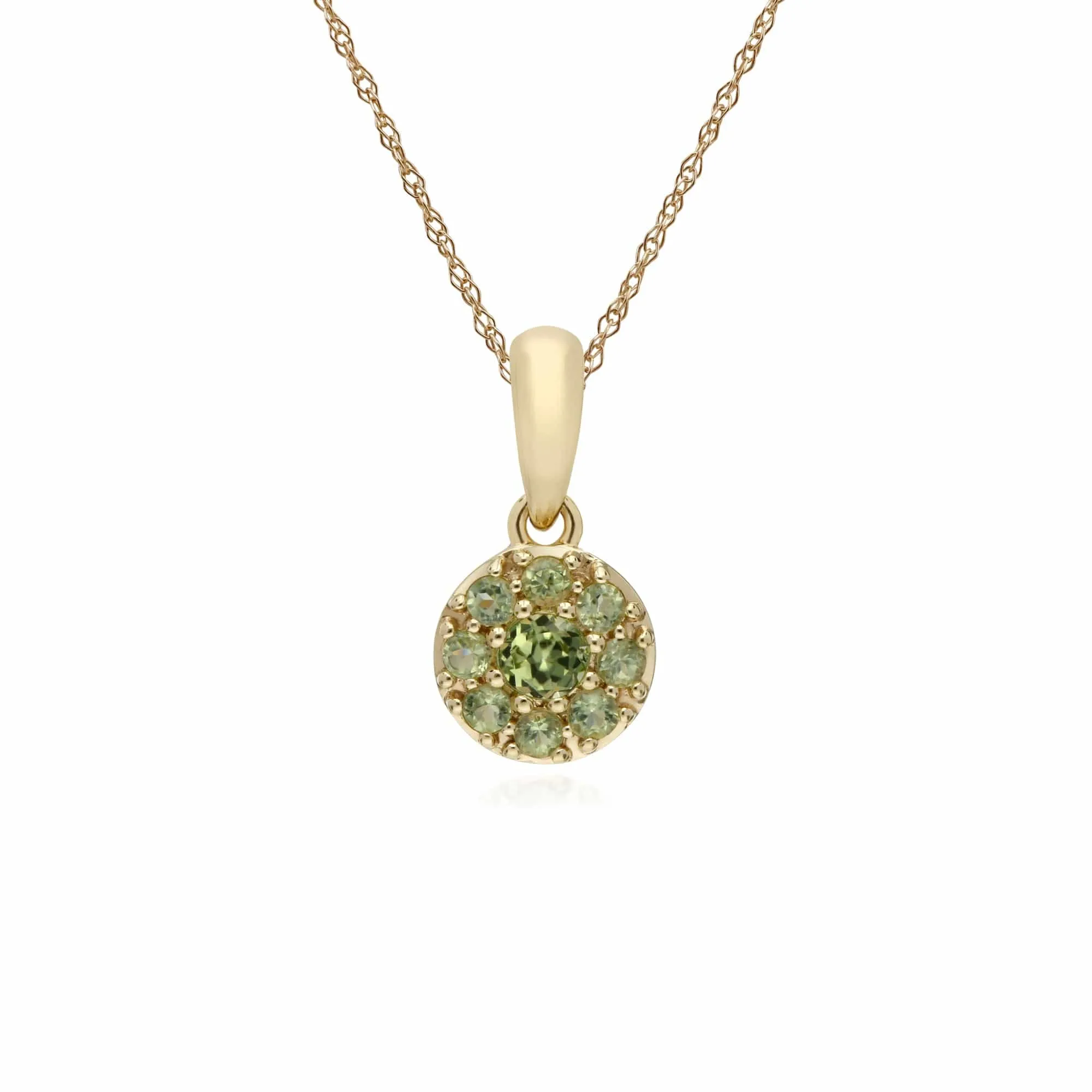 Gemondo 9ct Yellow Gold Peridot Round Cluster Pendant on 45cm Chain sold by Gemondo Jewellery