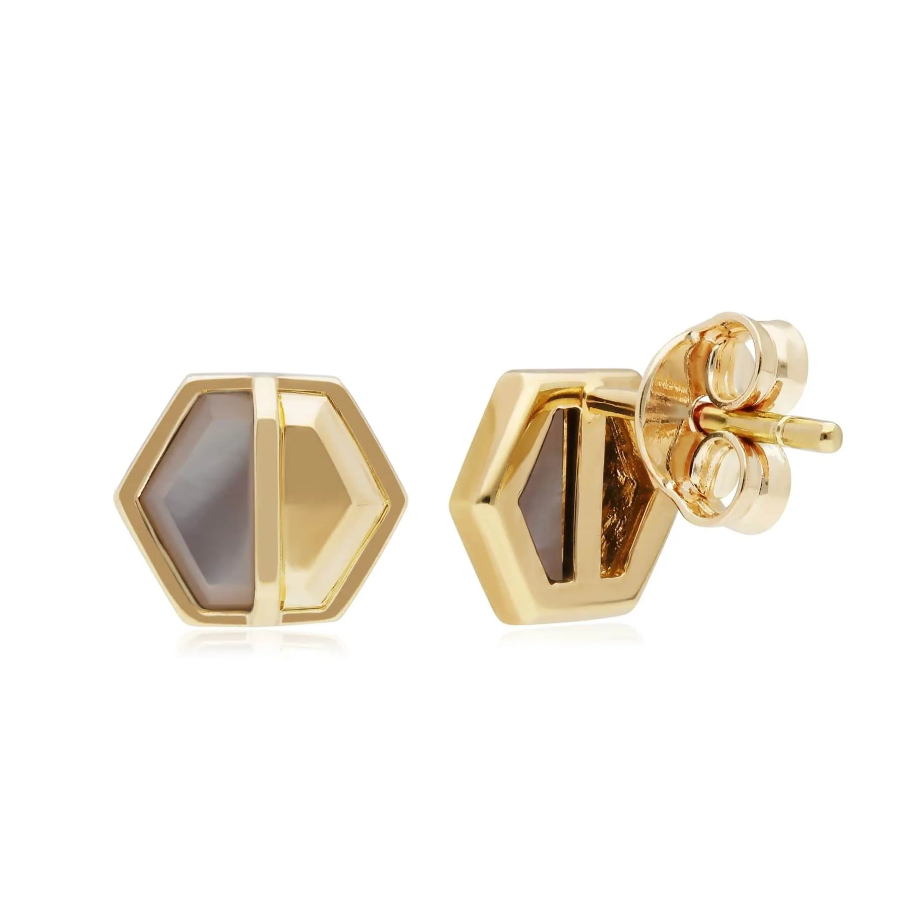 Micro Statement Mother of Pearl Hexagon Stud Earrings in Gold Plated Silver sold by Gemondo Jewellery product image thumbnail 2