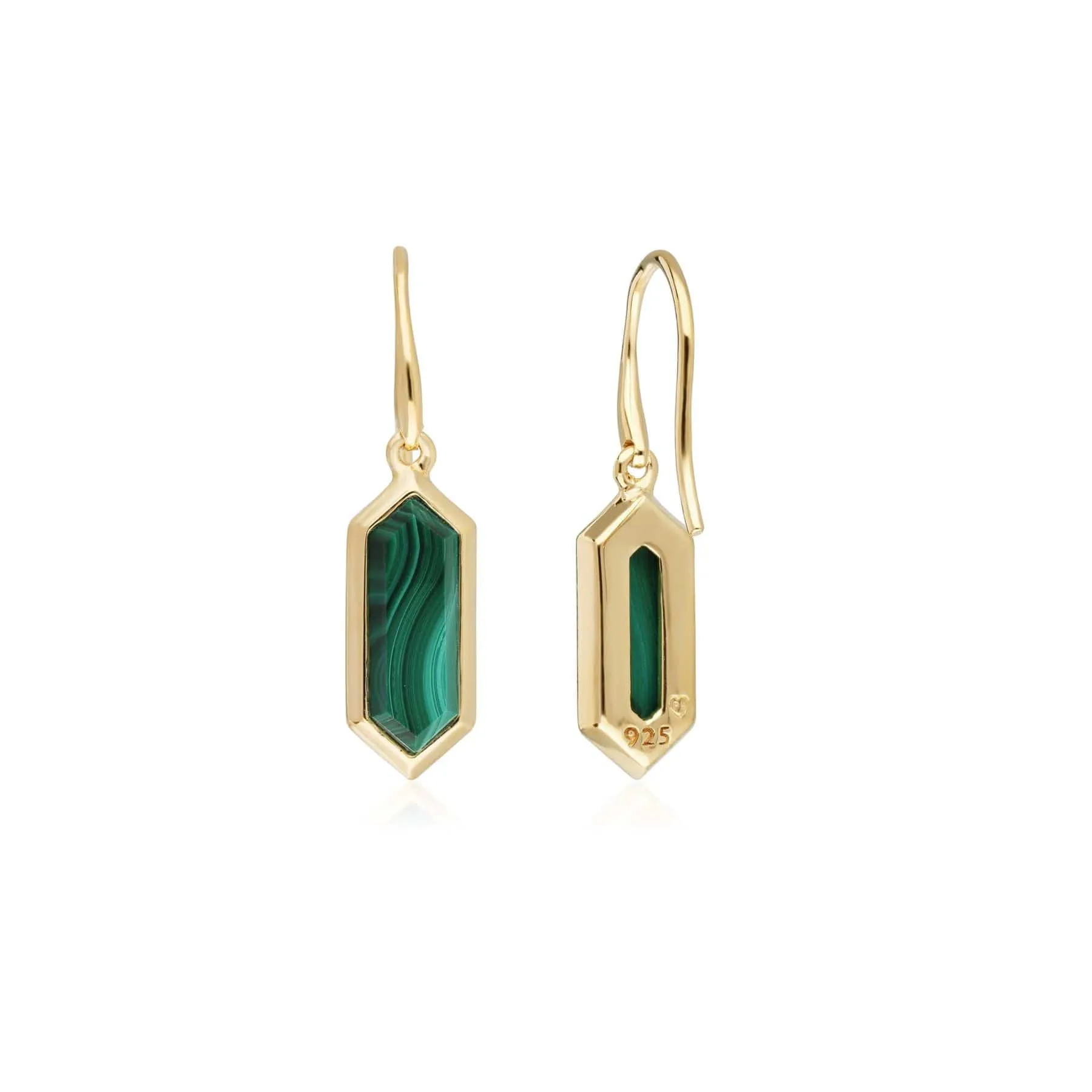 Geometric Hexagon Malachite Drop Earrings in Gold Plated Silver sold by Gemondo Jewellery product image thumbnail 2