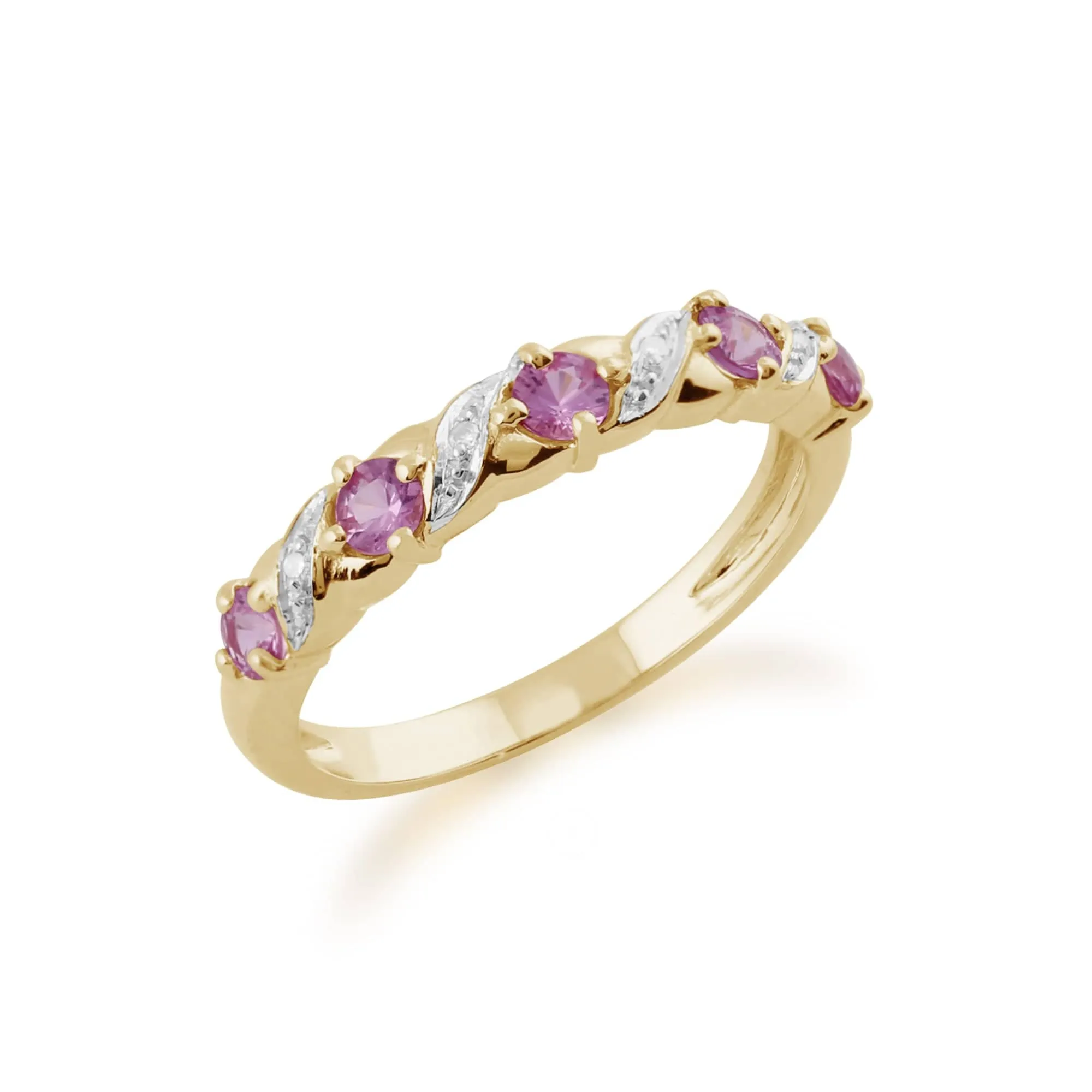Classic Art Nouveau Round Pink Sapphire & Diamond Half Eternity Ring In 9ct Yellow Gold sold by Gemondo Jewellery product image thumbnail 3