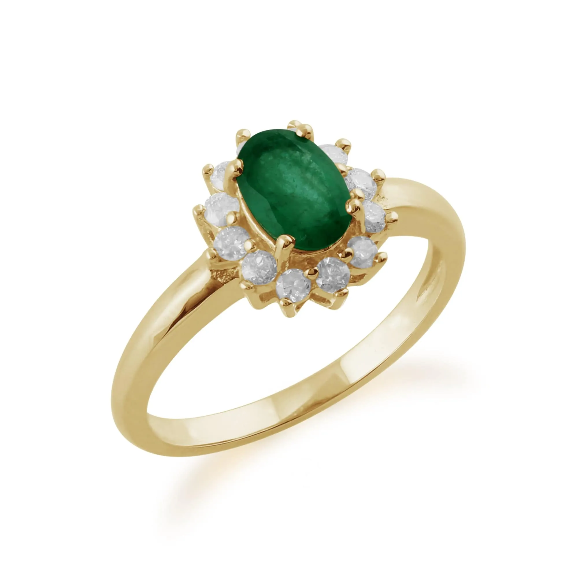 Classic Oval Emerald & Diamond Cluster Ring in 9ct Yellow Gold sold by Gemondo Jewellery product image thumbnail 2
