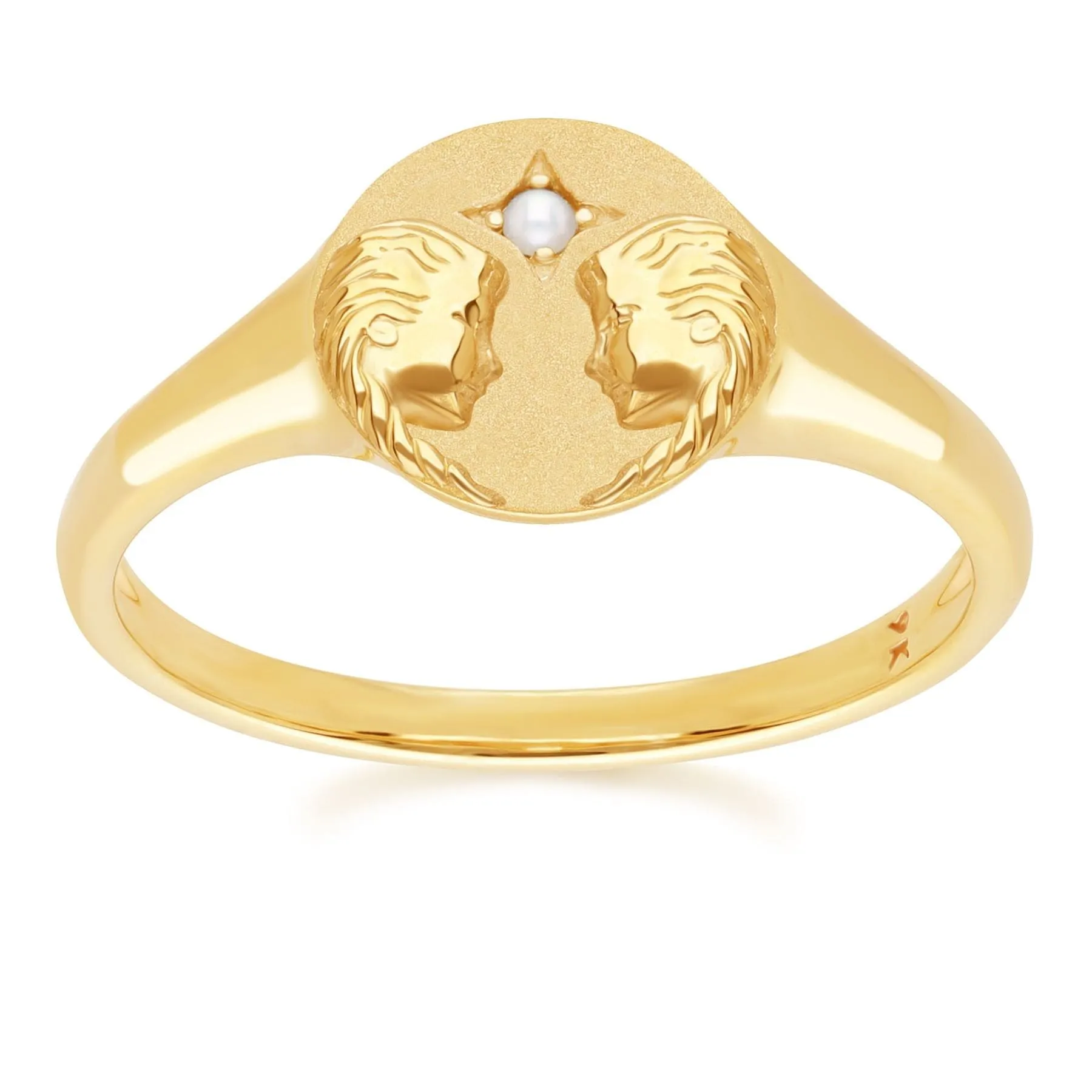 Zodiac Freshwater Pearl Gemini Signet Ring In 9ct Yellow Gold sold by Gemondo Jewellery
