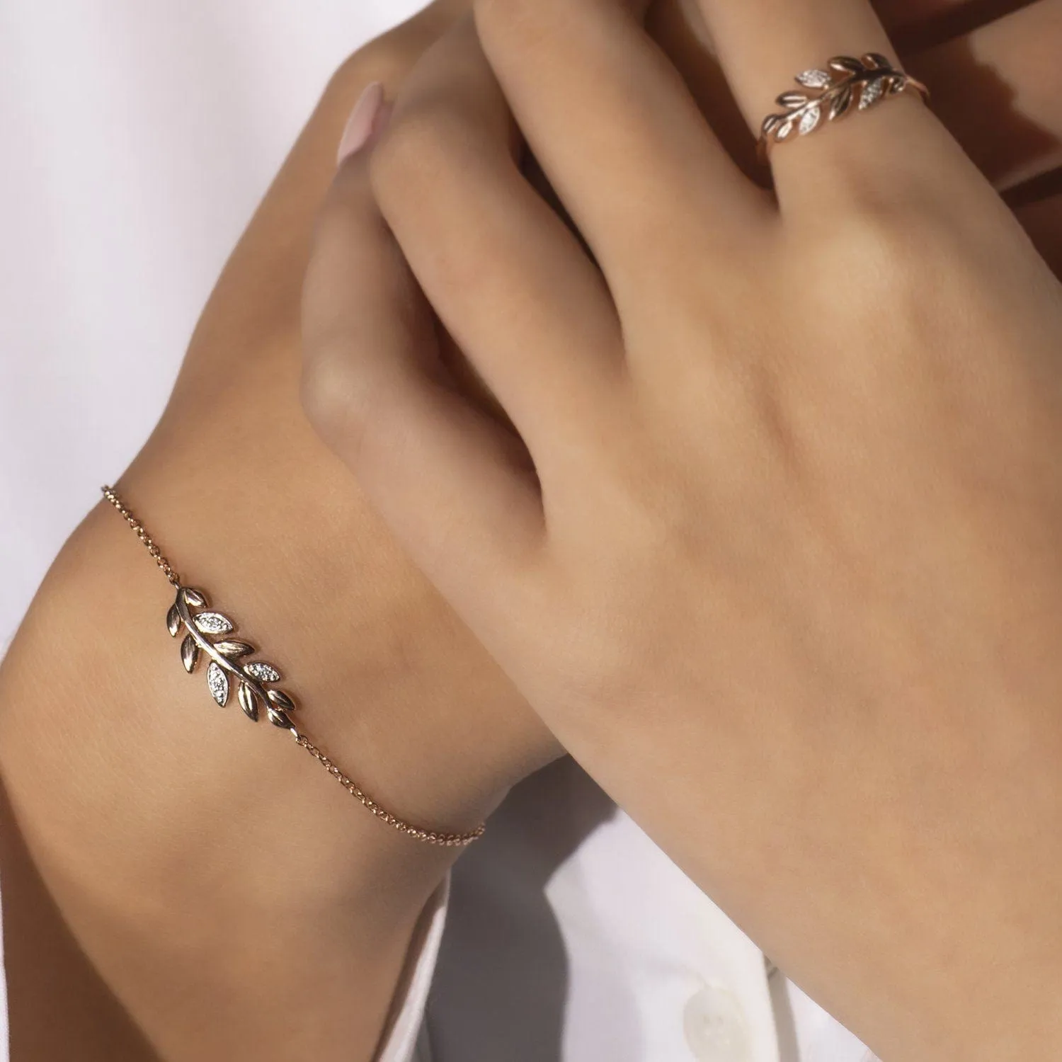 O Leaf Diamond Olive Branch Ring in 9ct Rose Gold sold by Gemondo Jewellery product image thumbnail 3