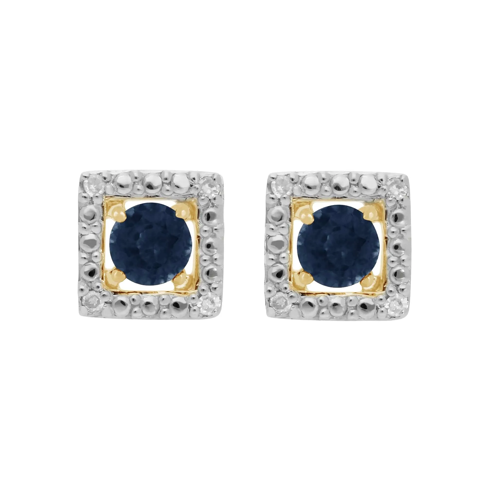 Classic Round Sapphire Stud Earrings with Detachable Diamond Square Earrings Jacket Set in 9ct Yellow Gold sold by Gemondo Jewellery