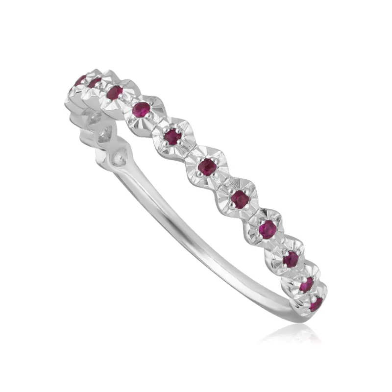 Half Eternity Ruby Band Ring In 9ct White Gold sold by Gemondo Jewellery