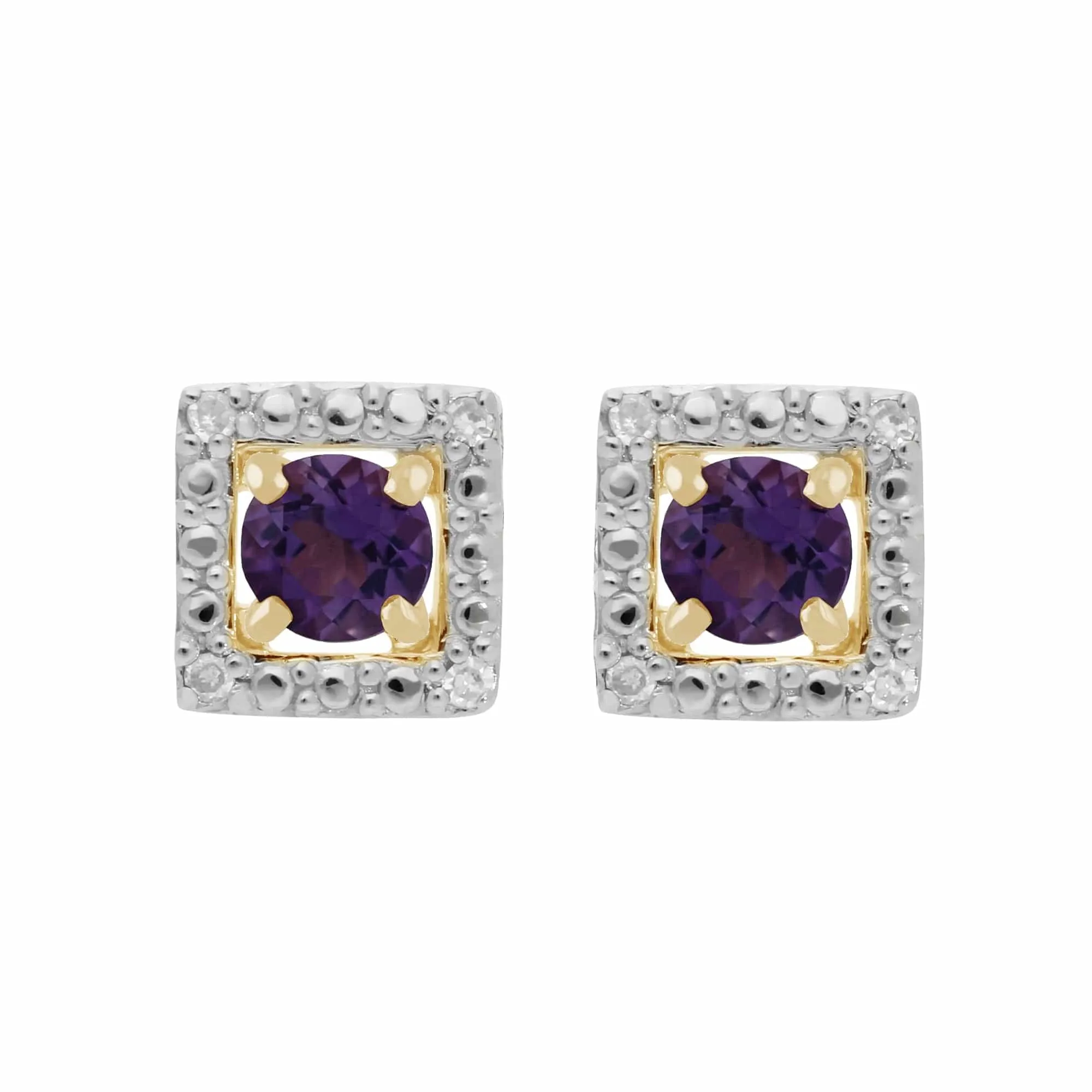 Classic Round Amethyst Stud Earrings with Detachable Diamond Square Earrings Jacket Set in 9ct Yellow Gold sold by Gemondo Jewellery