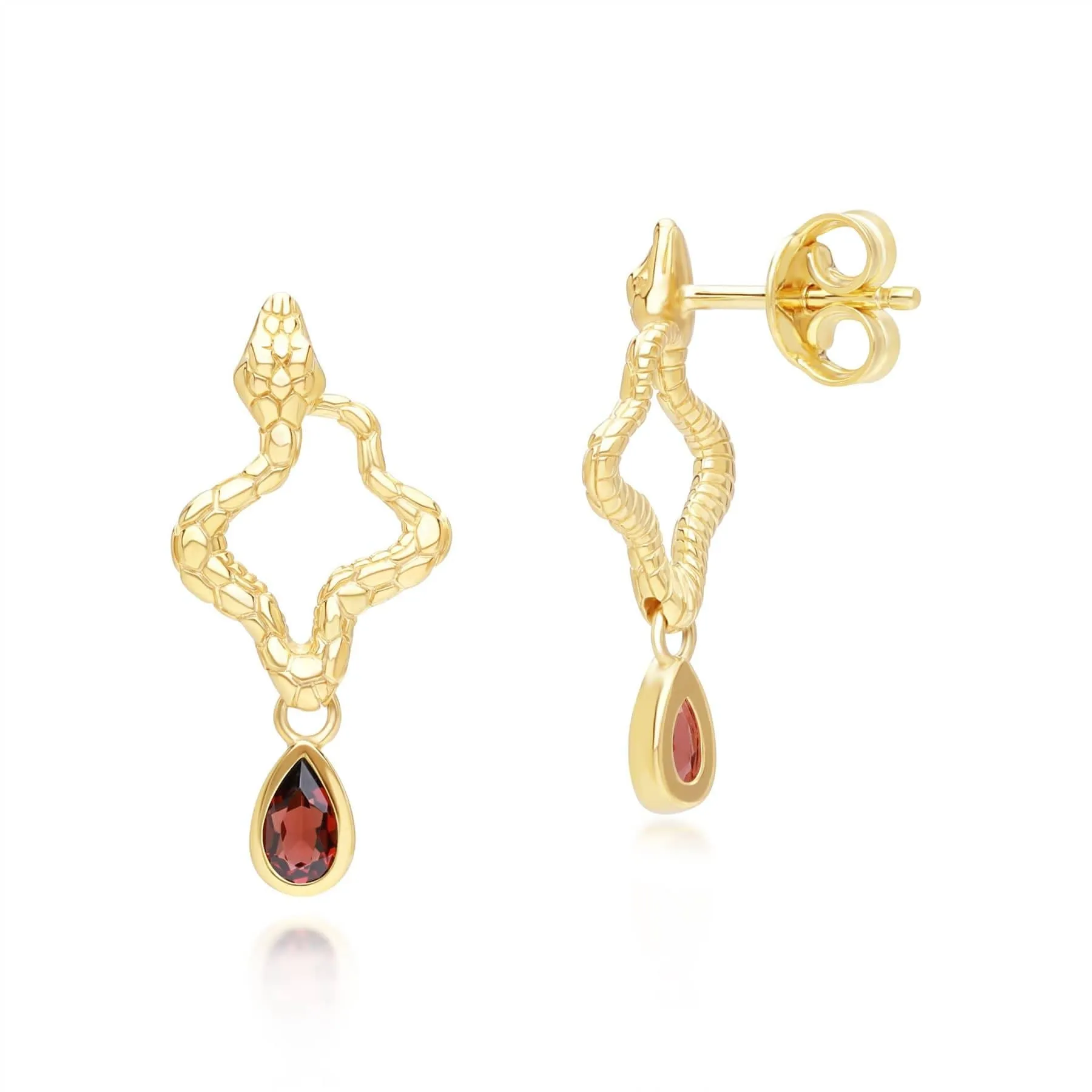 ECFEW™ Garnet Snake Drop Earrings in Gold Plated Sterling Silver sold by Gemondo Jewellery product image thumbnail 4