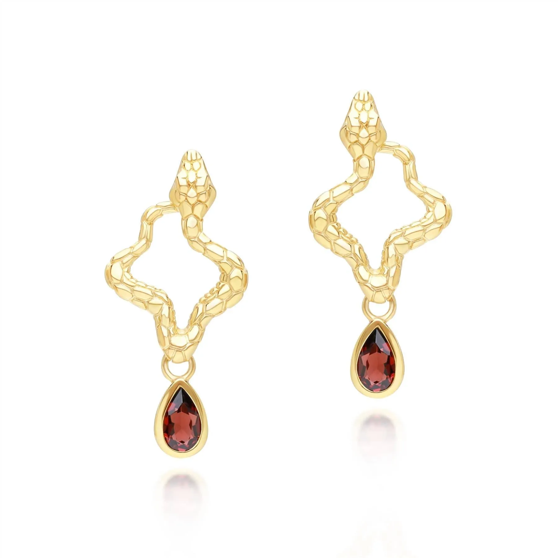 ECFEW™ Garnet Snake Drop Earrings in Gold Plated Sterling Silver sold by Gemondo Jewellery