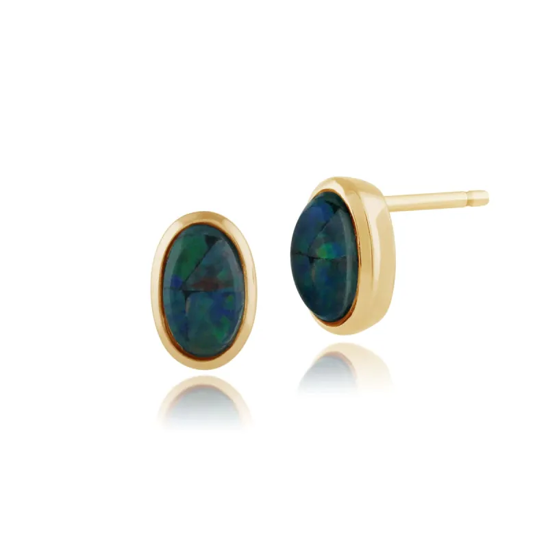 Classic Oval Triplet Opal Stud Earrings in 9ct Yellow Gold sold by Gemondo Jewellery