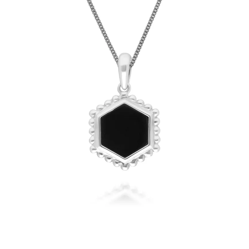 Black Onyx Slice Pendant Necklace in 925 Sterling Silver sold by Gemondo Jewellery