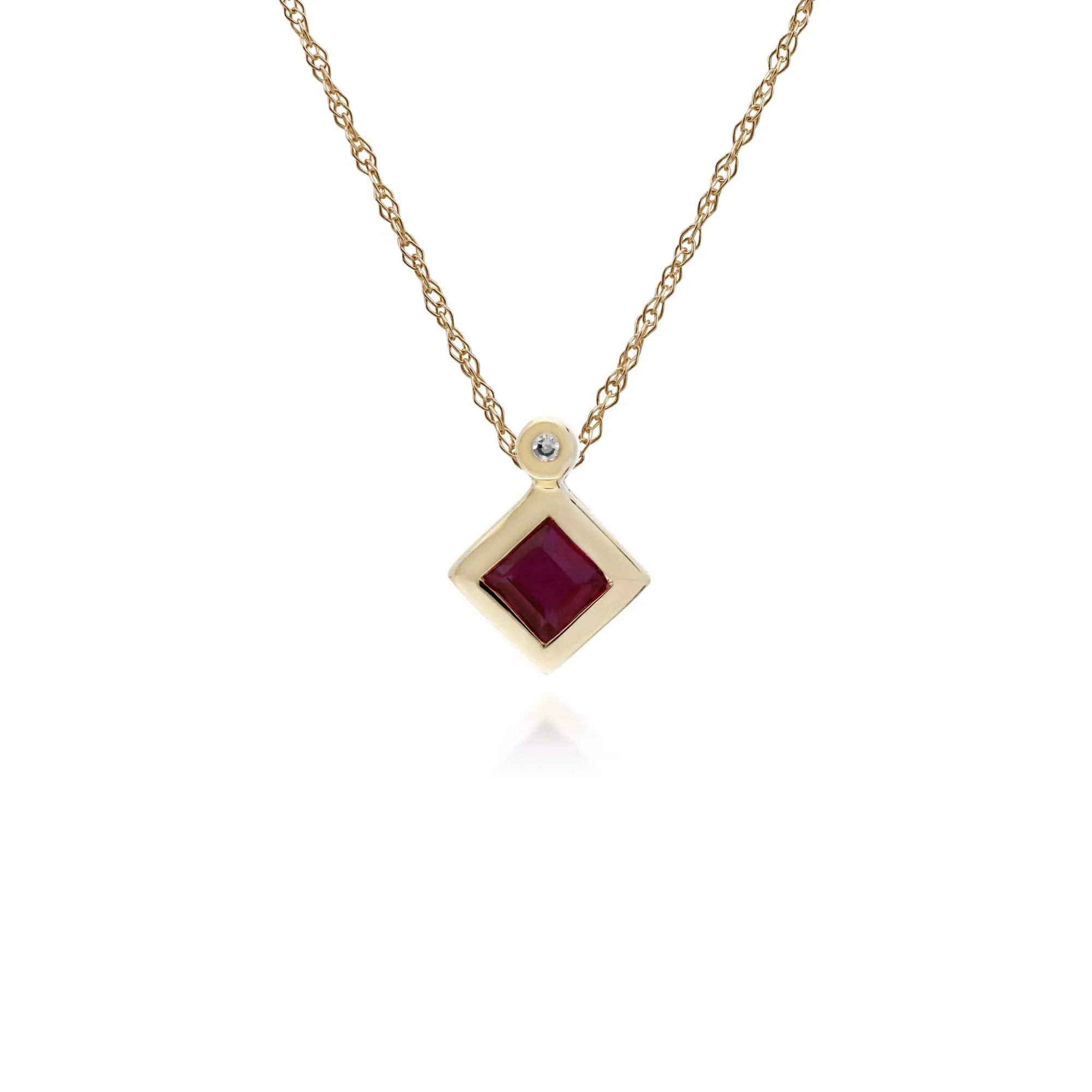 Geometric Square Ruby & Diamond Pendant in 9ct Yellow Gold sold by Gemondo Jewellery