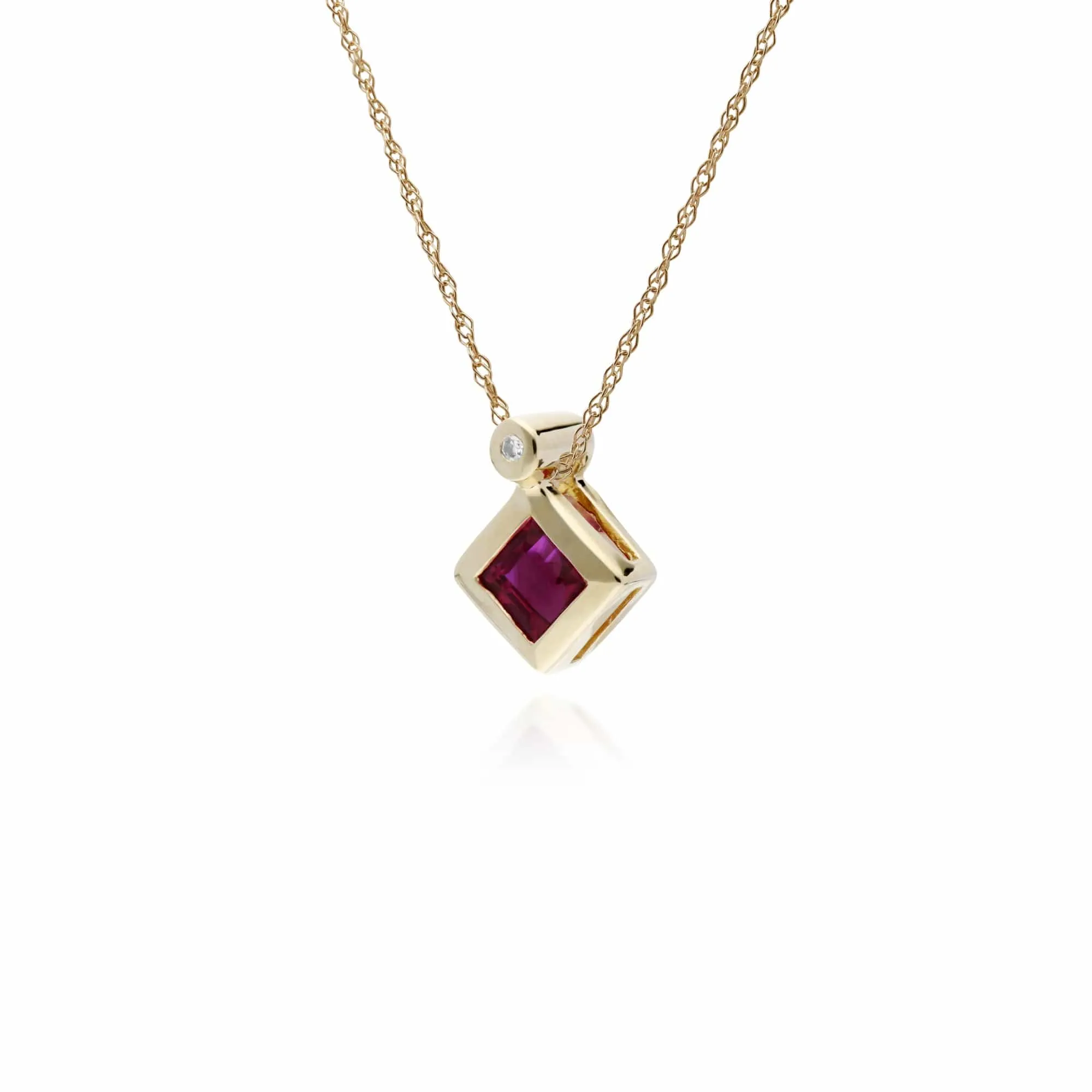 Geometric Square Ruby & Diamond Pendant in 9ct Yellow Gold sold by Gemondo Jewellery product image thumbnail 2