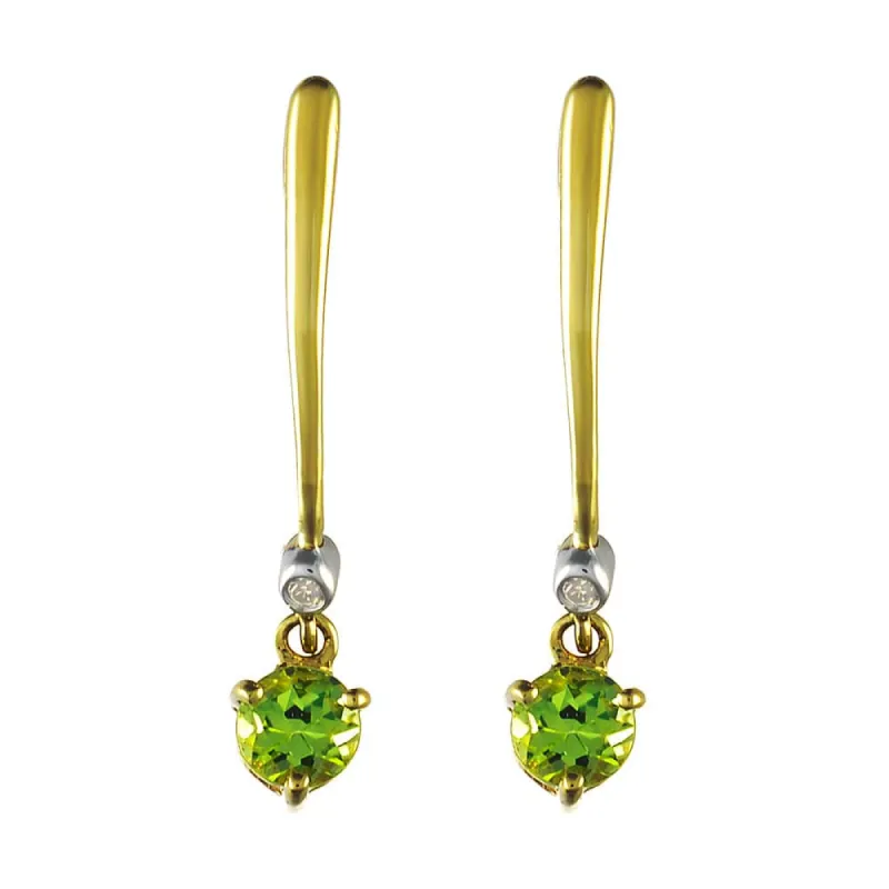 9ct Yellow Gold 0.33ct Natural Peridot & Diamond Drop Earrings sold by Gemondo Jewellery
