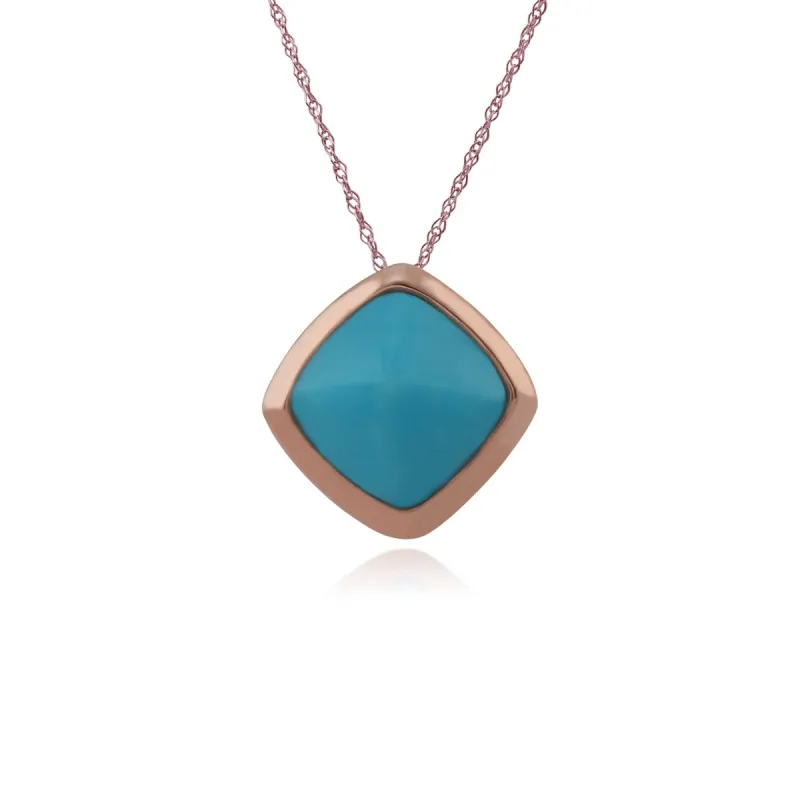 Rose Gold Plated Sterling Silver Cushion Turquoise 7mm Pendant on 45cm Chain made by Gemondo Jewellery