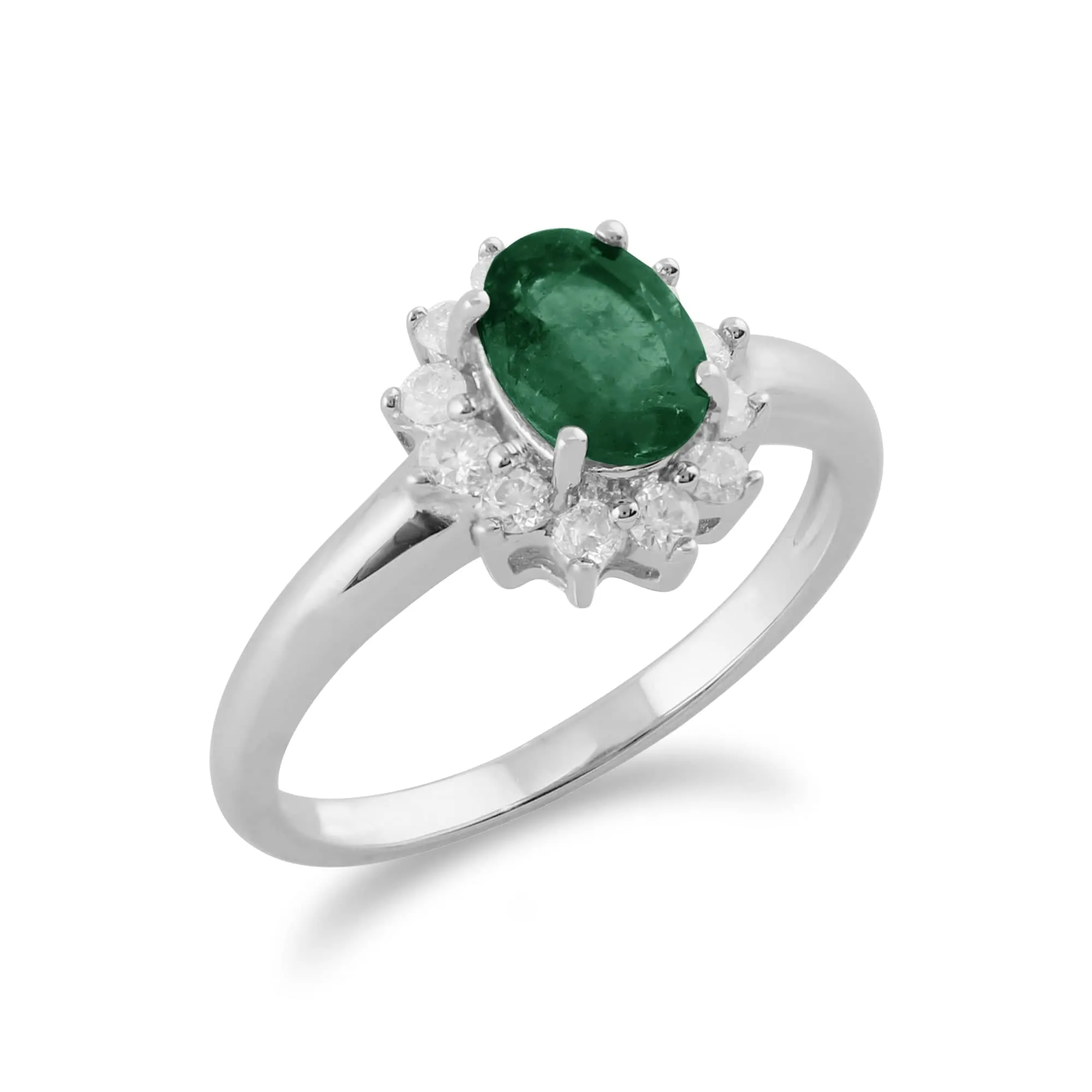 Classic Oval Emerald & Diamond Cluster Ring in 9ct White Gold sold by Gemondo Jewellery product image thumbnail 2
