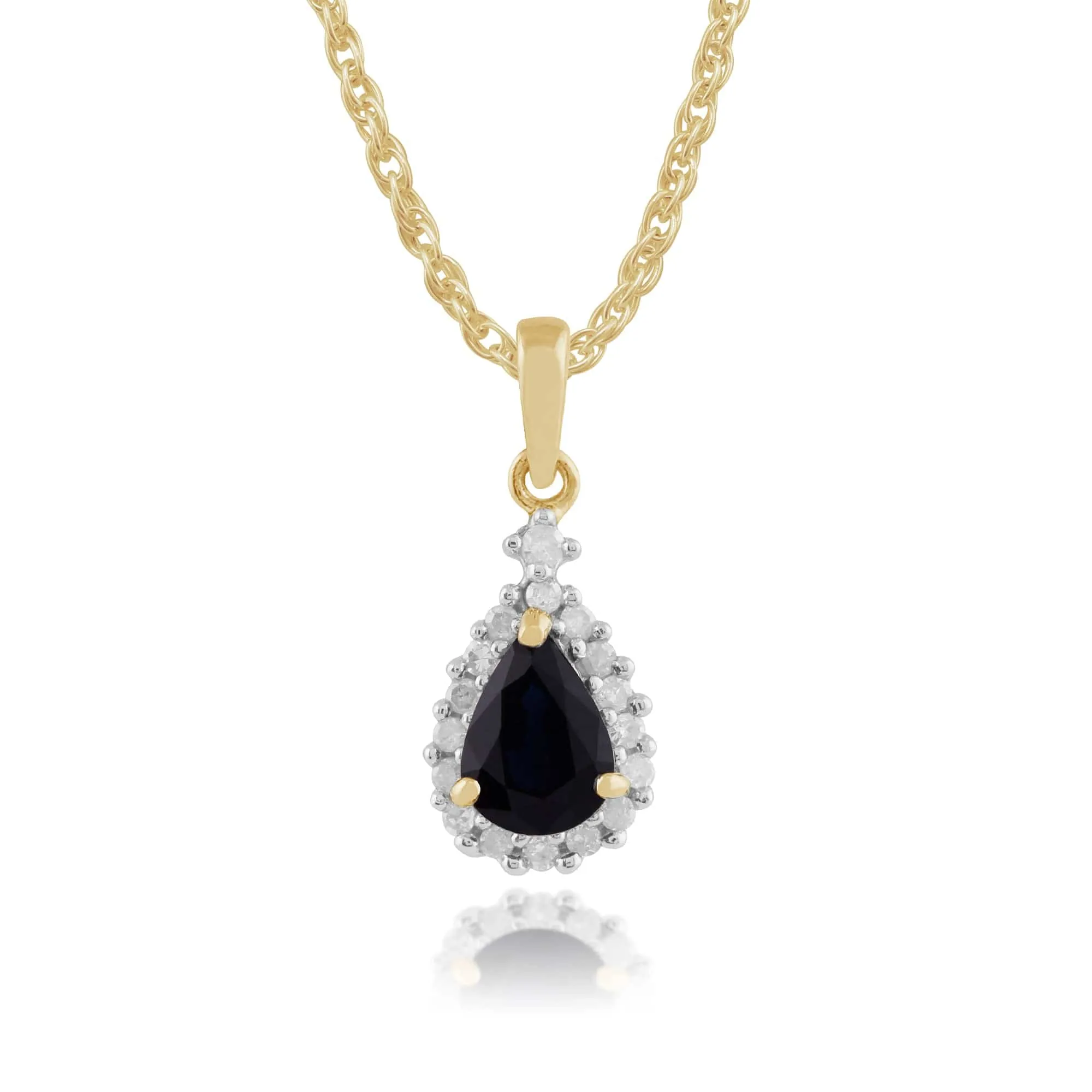 Classic Round Sapphire & Diamond Cluster Pendant in 9ct Yellow Gold sold by Gemondo Jewellery