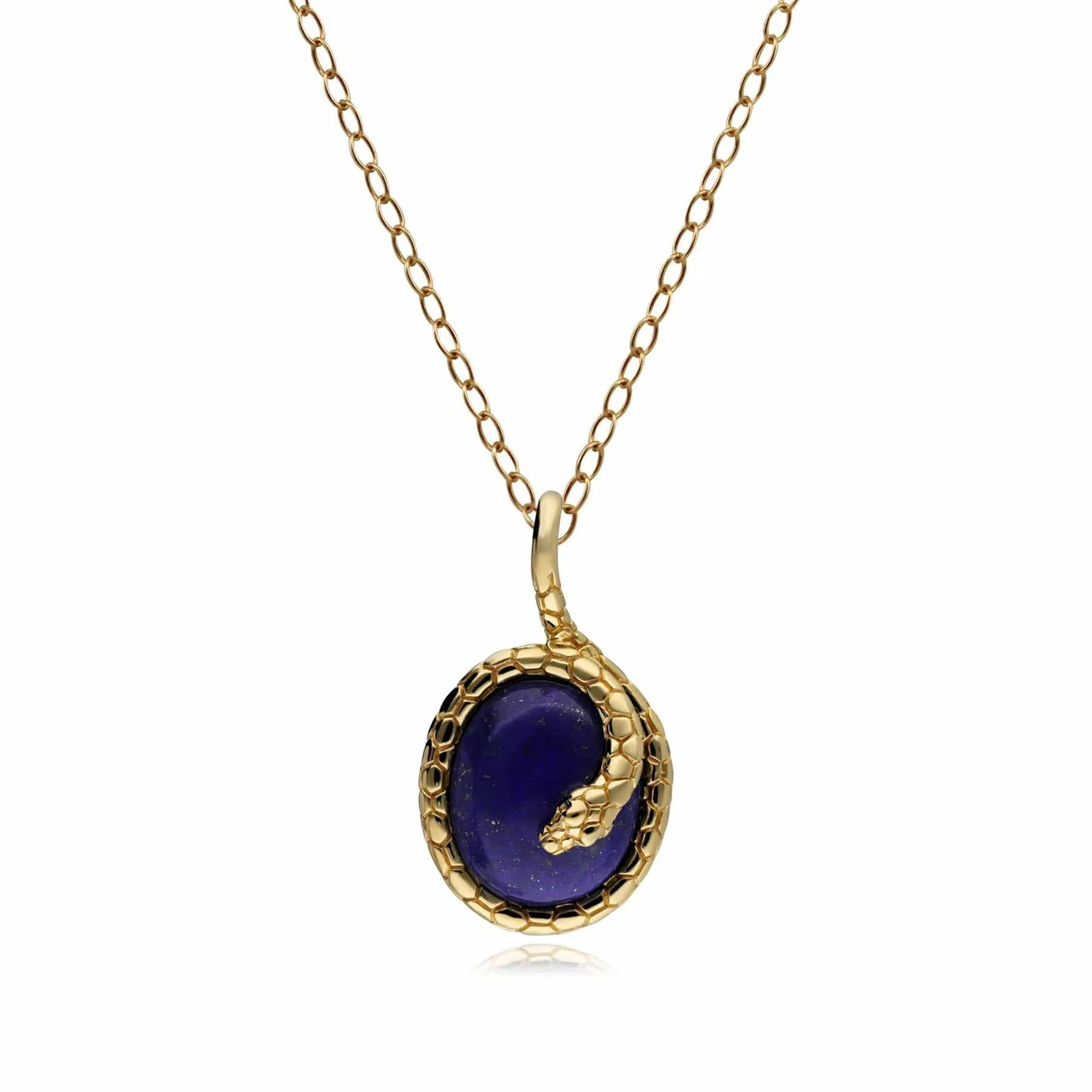 ECFEW™ Oval Lapis Lazuli Winding Snake Pendant Necklace in Gold Plated Sterling Silver sold by Gemondo Jewellery