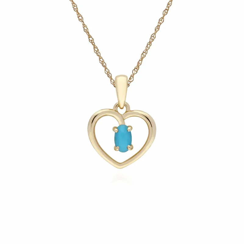 Gemondo 9ct Yellow Gold Turquoise Oval Single Stone Heart Pendant on 45cm Chain sold by Gemondo Jewellery