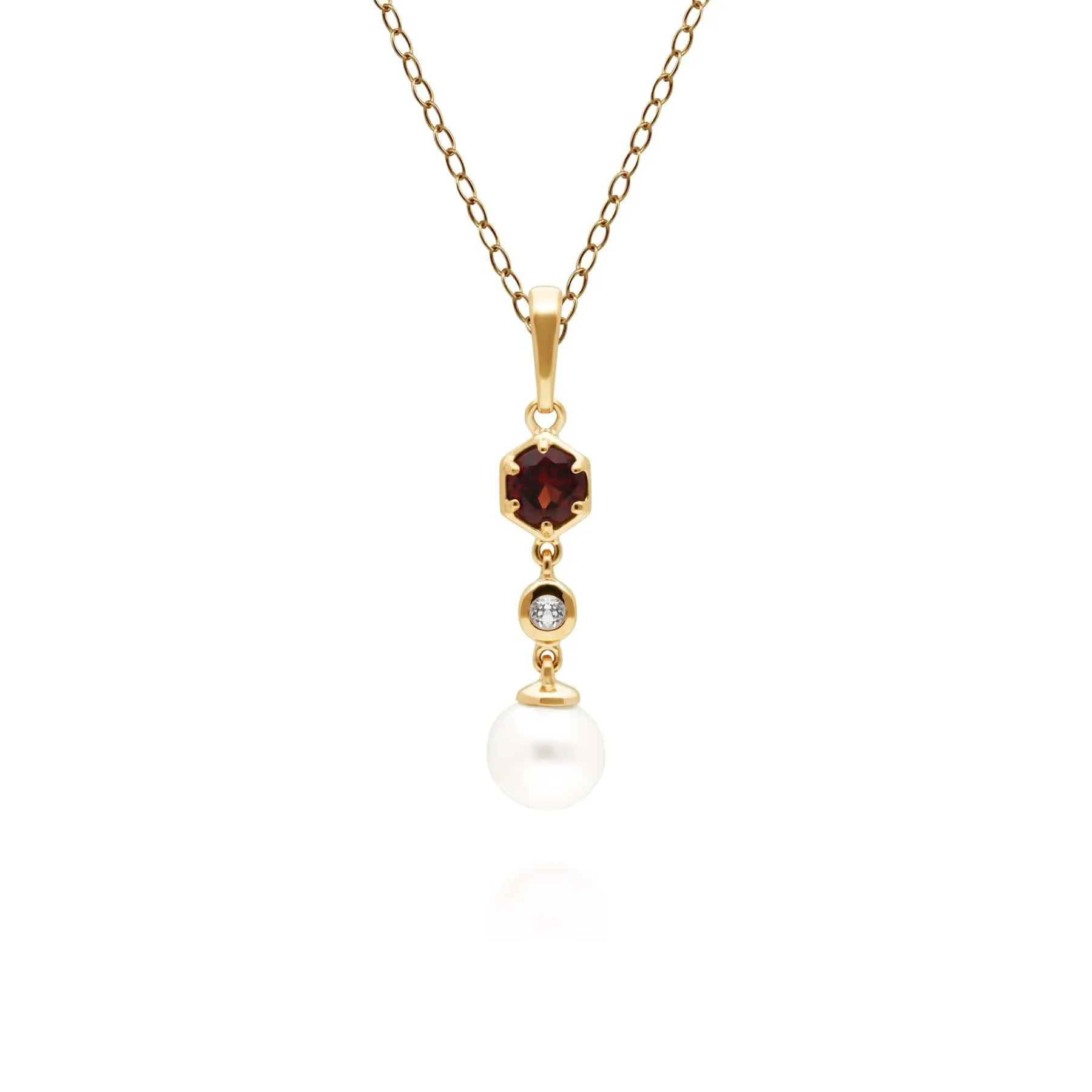 Modern Pearl, Garnet & Topaz Drop Pendant in Gold Plated Sterling Silver sold by Gemondo Jewellery