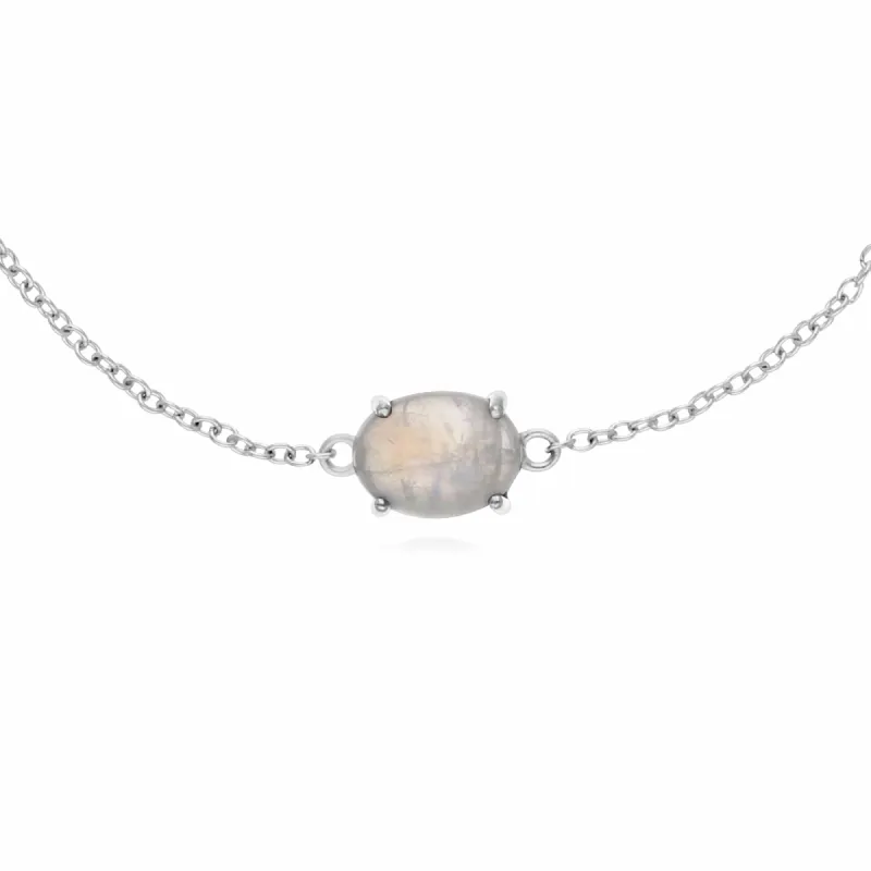 Classic Oval Rainbow Moonstone Single Stone Bracelet in 925 Sterling Silver sold by Gemondo Jewellery