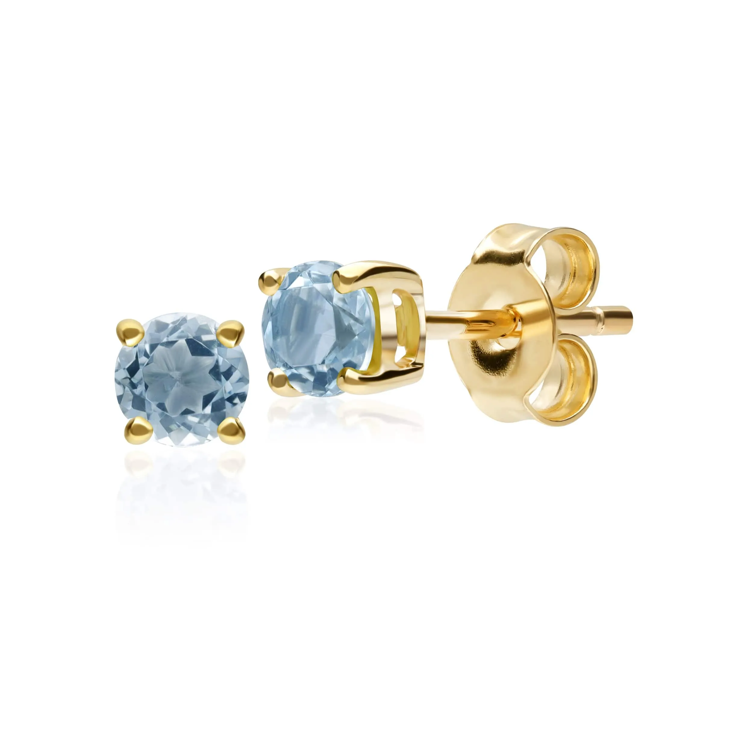 Classic Round Aquamarine Stud Earrings in 9ct Yellow Gold 3.5mm sold by Gemondo Jewellery