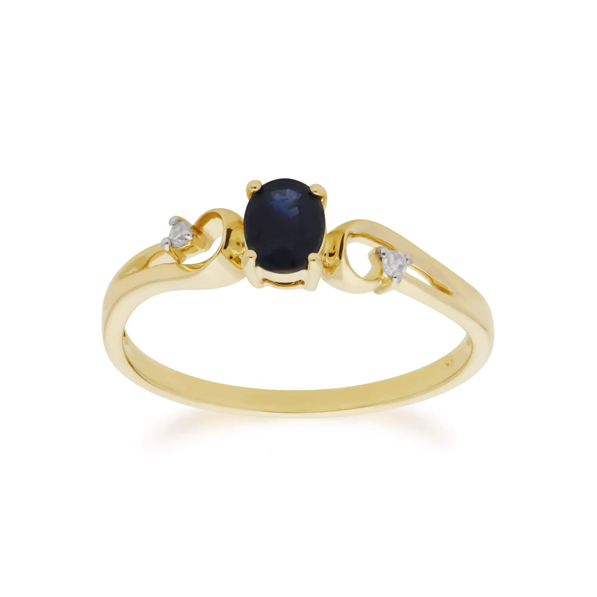 Classic Oval Sapphire & Two Diamond Ring in 9ct Yellow Gold sold by Gemondo Jewellery