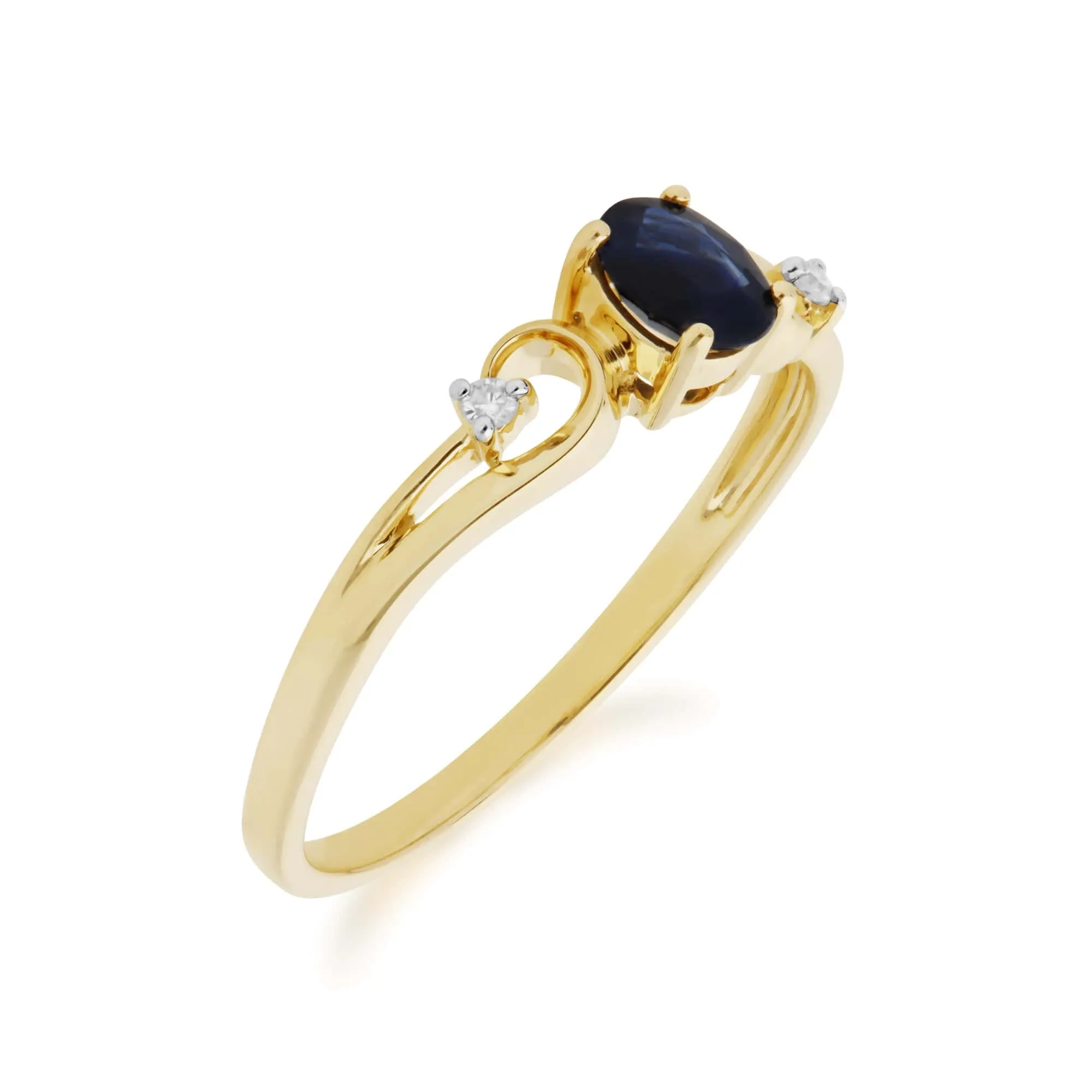 Classic Oval Sapphire & Two Diamond Ring in 9ct Yellow Gold sold by Gemondo Jewellery product image thumbnail 2
