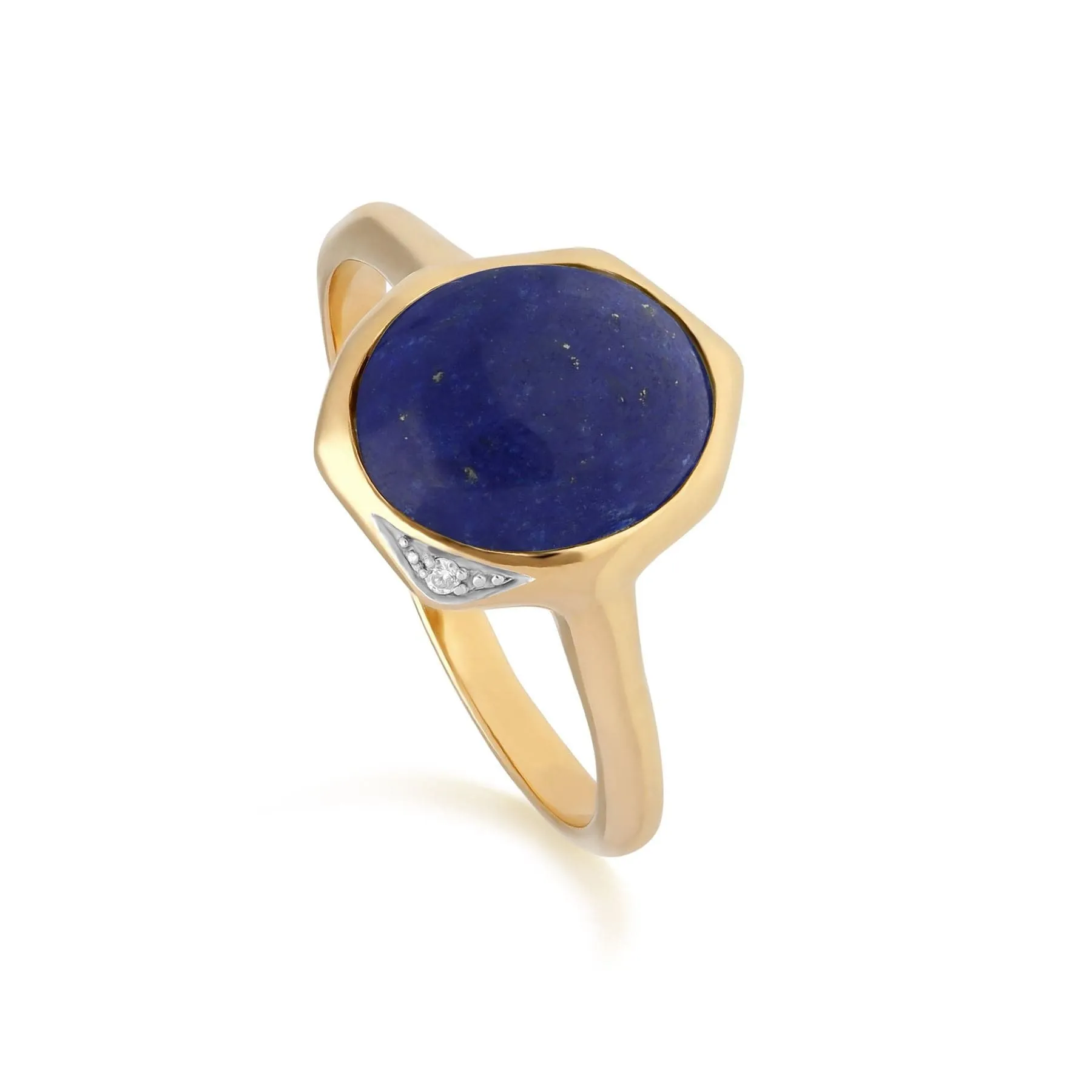 Irregular B Gem Lapis Lazuli & Diamond Ring in Gold Plated Sterling Silver sold by Gemondo Jewellery