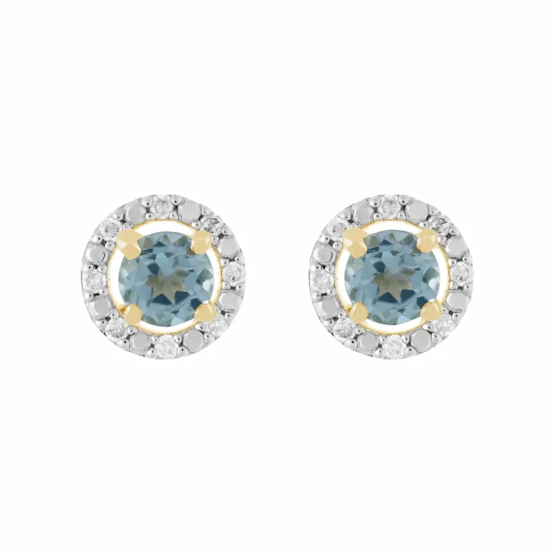 Classic Round Blue Topaz Stud Earrings with Detachable Diamond Round Earrings Jacket Set in 9ct Yellow Gold sold by Gemondo Jewellery