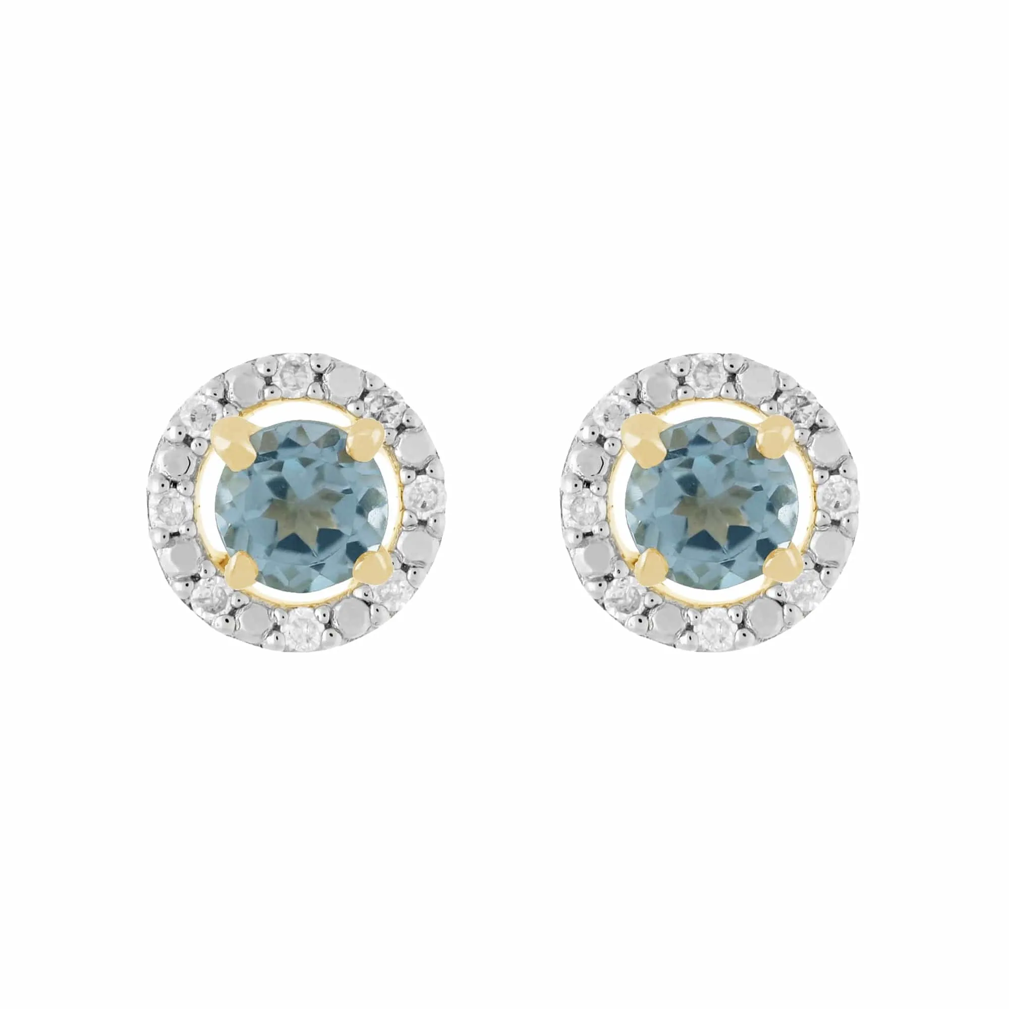 Classic Round Blue Topaz Stud Earrings with Detachable Diamond Round Earrings Jacket Set in 9ct Yellow Gold sold by Gemondo Jewellery