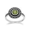 Art Deco Style Round Peridot & Black Enamel Halo Ring in 925 Sterling Silver sold by Gemondo Jewellery
