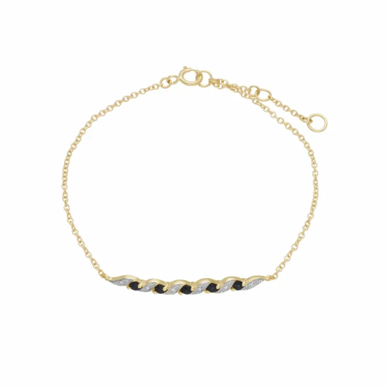 Classic Sapphire & Diamond Spiral Bracelet in 9ct Yellow Gold sold by Gemondo Jewellery