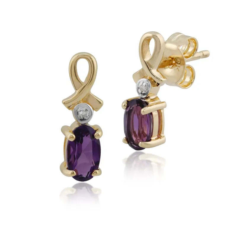 Gemondo Amethyst & Diamond Oval Cut Drop Earrings in 9ct Yellow Gold sold by Gemondo Jewellery