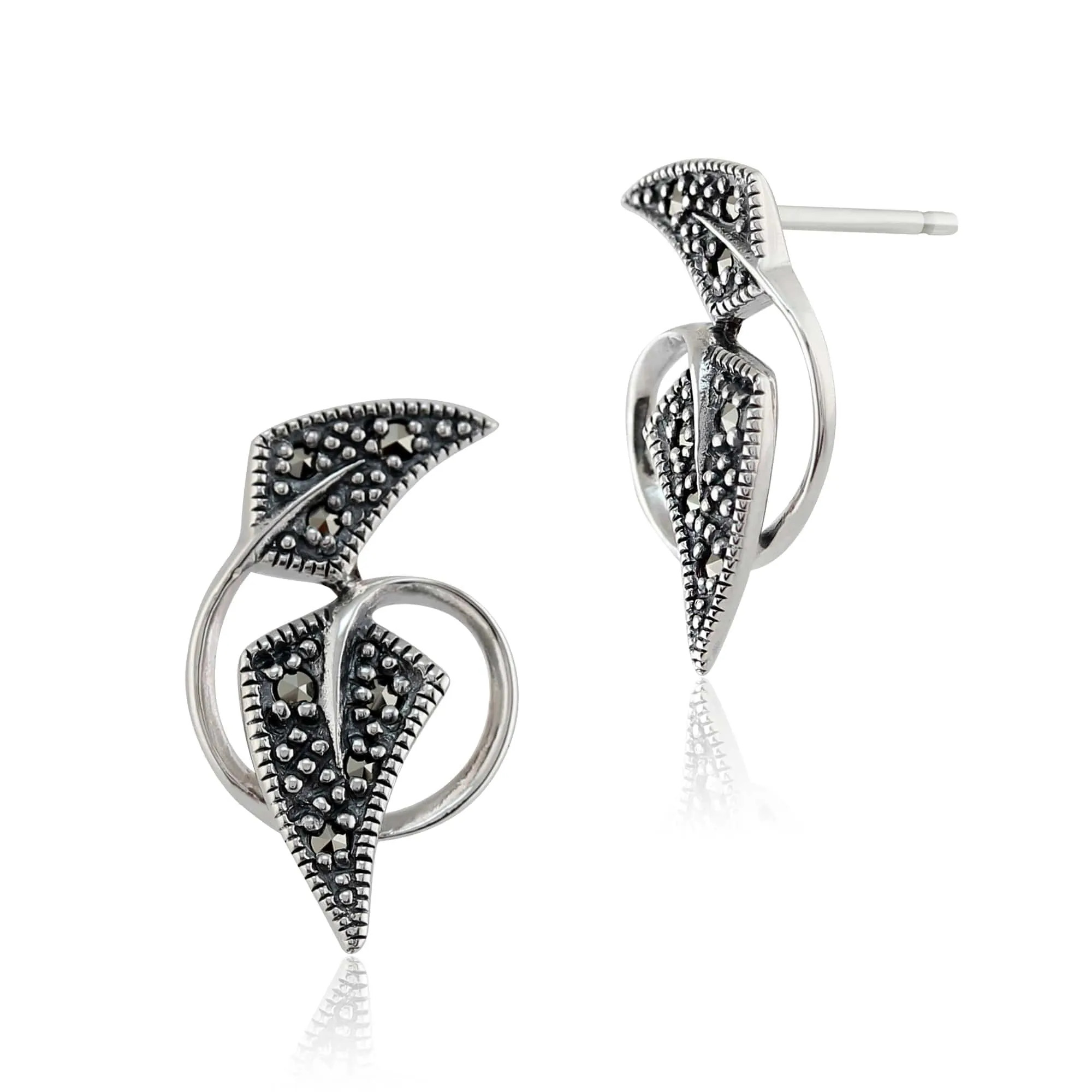 Art Nouveau Style Round Marcasite Stud Earrings in 925 Sterling Silver sold by Gemondo Jewellery