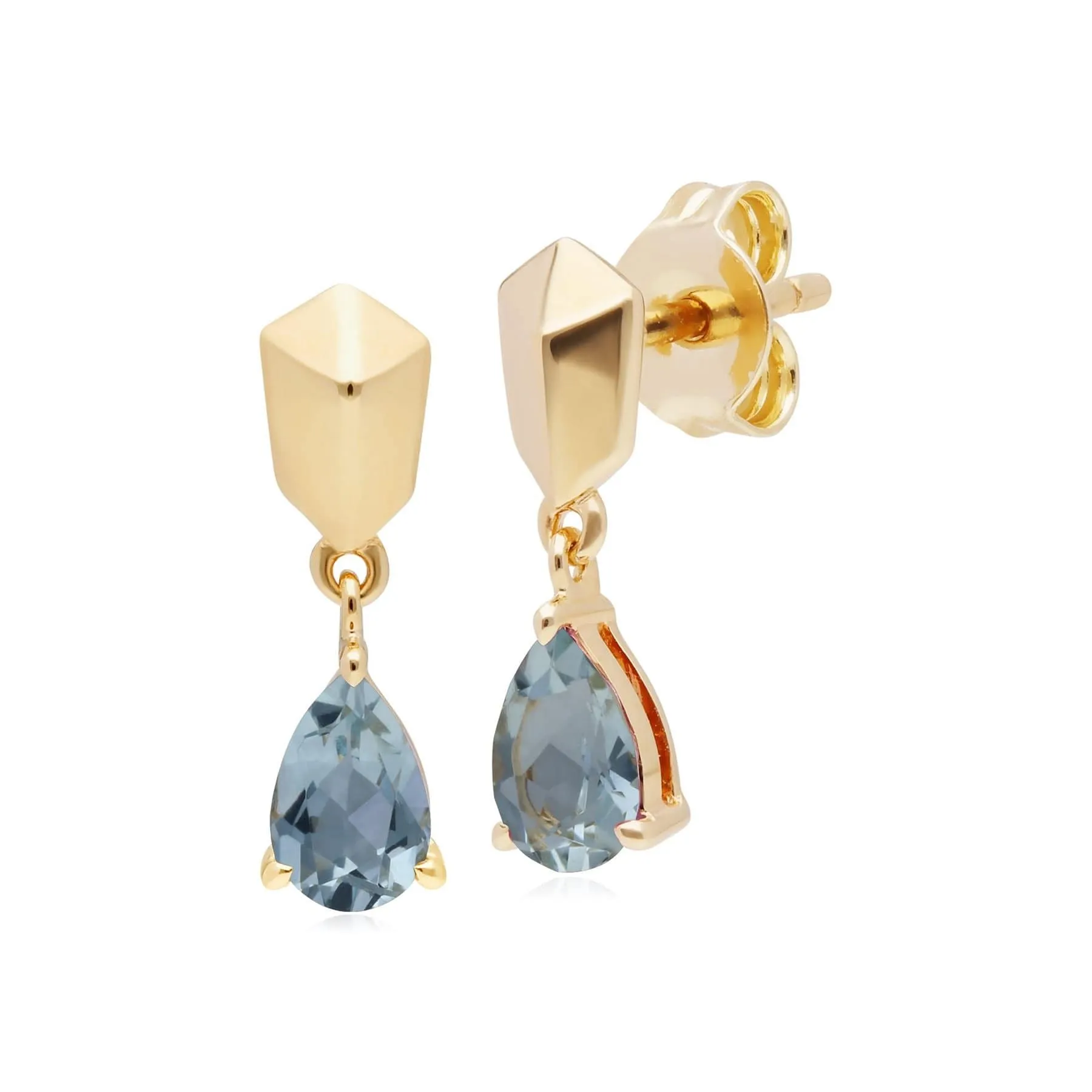 Micro Statement Aquamarine Earrings in Gold Plated Silver sold by Gemondo Jewellery