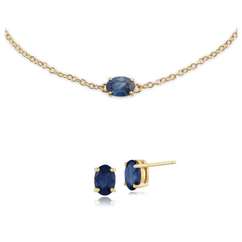 Classic Oval Light Blue Sapphire Single Stone Stud Earrings & Bracelet Set in 9ct Yellow Gold sold by Gemondo Jewellery
