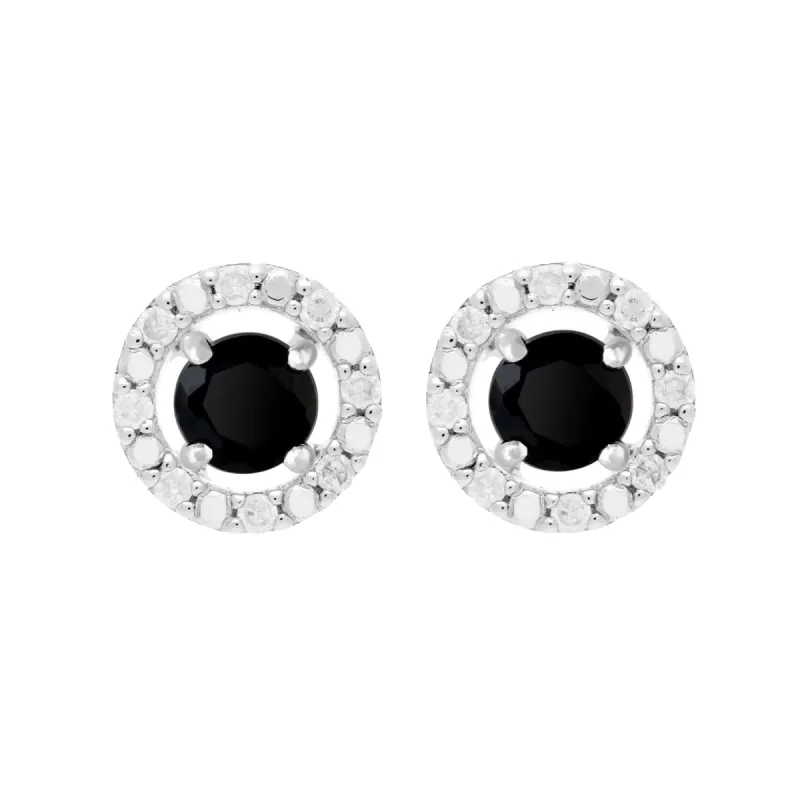Classic Round Black Onyx Stud Earrings and Detachable Diamond Round Ear Jacket in 9ct White Gold sold by Gemondo Jewellery