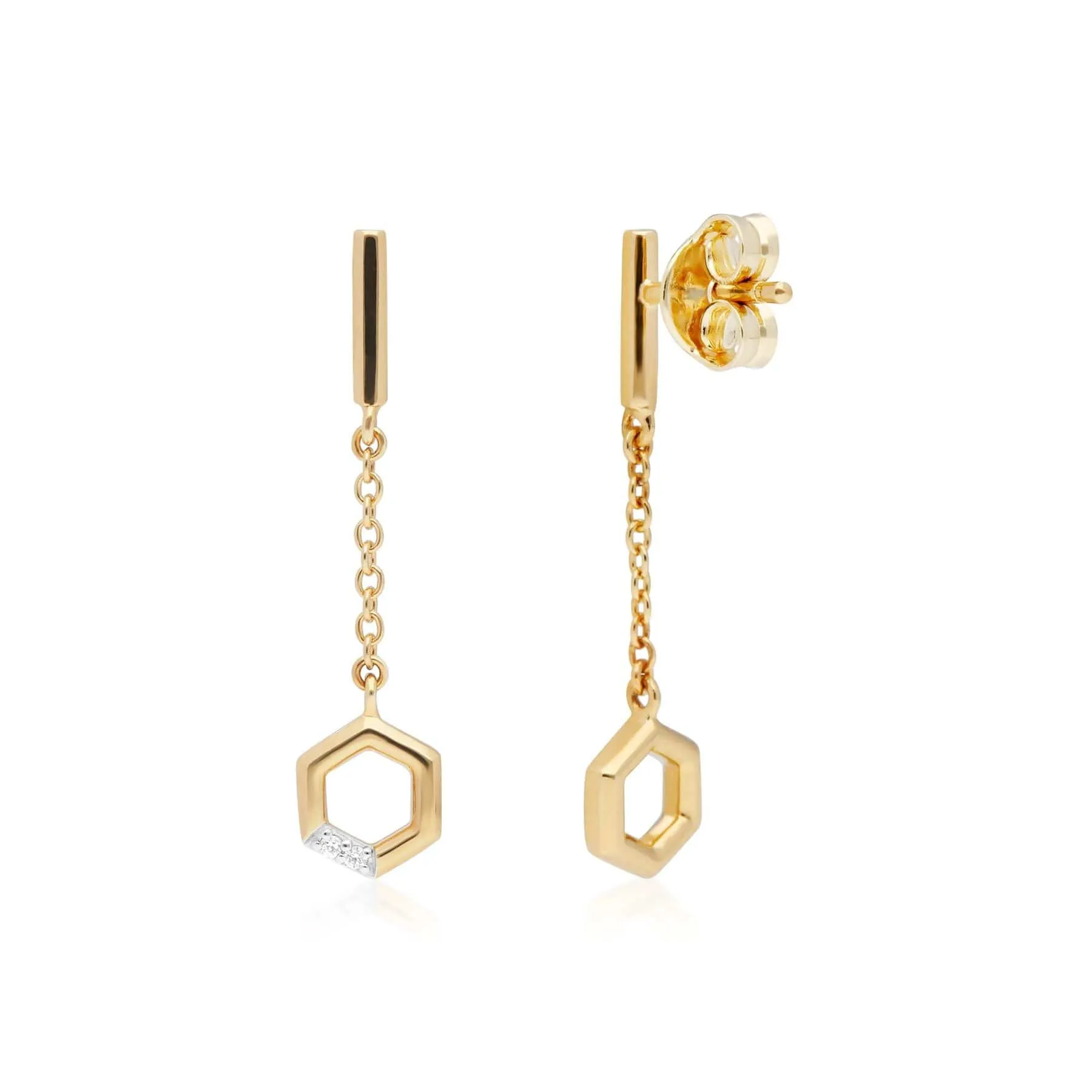 Hexagon Diamond Dangle Drop Earrings in 9ct Yellow Gold sold by Gemondo Jewellery product image thumbnail 3