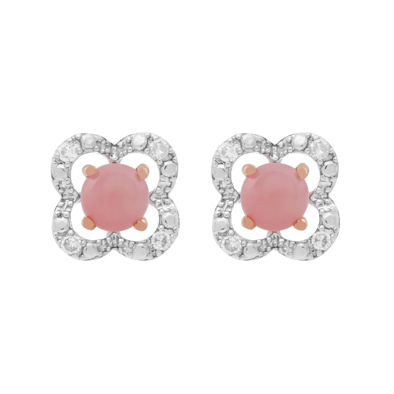 Classic Round Pink Opal Stud Earrings with Detachable Diamond Flower Jacket in 9ct Rose Gold sold by Gemondo Jewellery