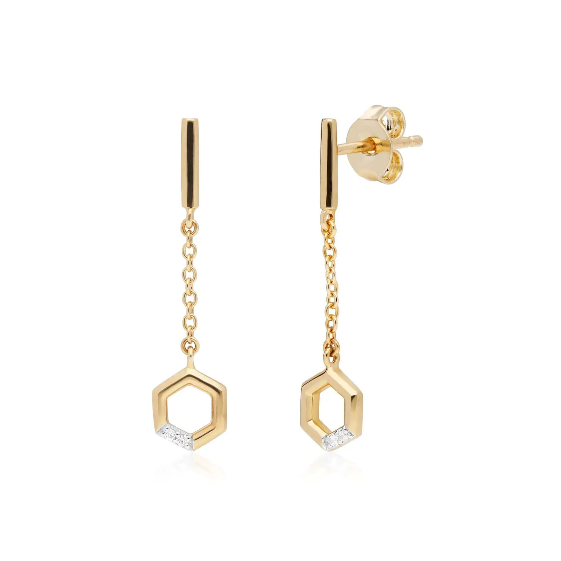 Hexagon Diamond Dangle Drop Earrings in 9ct Yellow Gold sold by Gemondo Jewellery