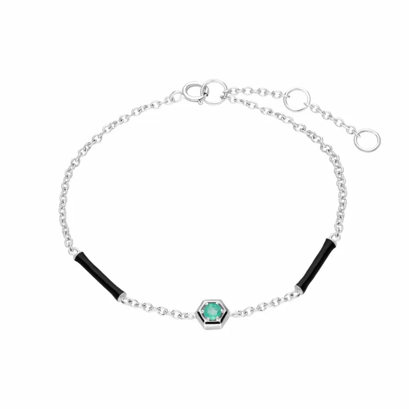 Grand Deco Enamel & Emerald Bracelet in 9ct White Gold sold by Gemondo Jewellery
