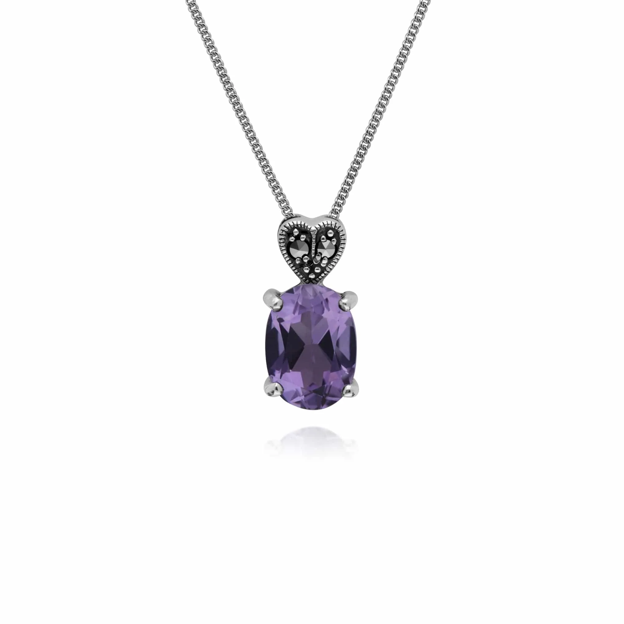 Gemondo Sterling Silver Amethyst & Marcasite Oval 45cm Necklace sold by Gemondo Jewellery