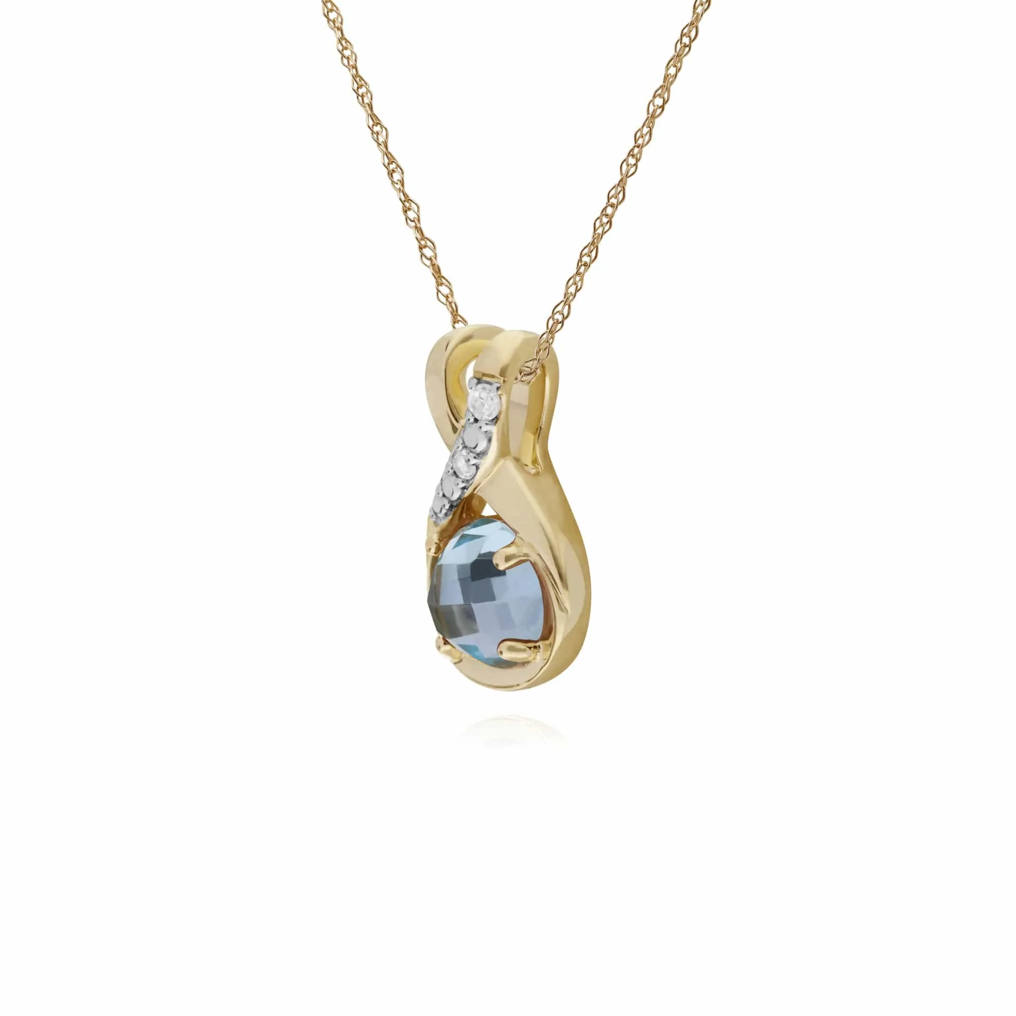 Gemondo 9ct Yellow Gold Blue Topaz & Diamond Round Kiss Pendant on 45cm Chain sold by Gemondo Jewellery product image thumbnail 2