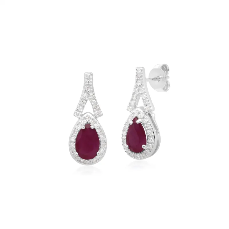 Teardrop Luxe Ruby & Diamond Drop Earrings in 9ct White Gold sold by Gemondo Jewellery