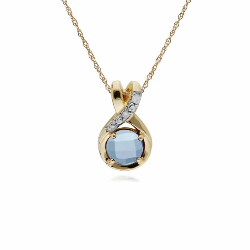 Gemondo 9ct Yellow Gold Blue Topaz & Diamond Round Kiss Pendant on 45cm Chain sold by Gemondo Jewellery