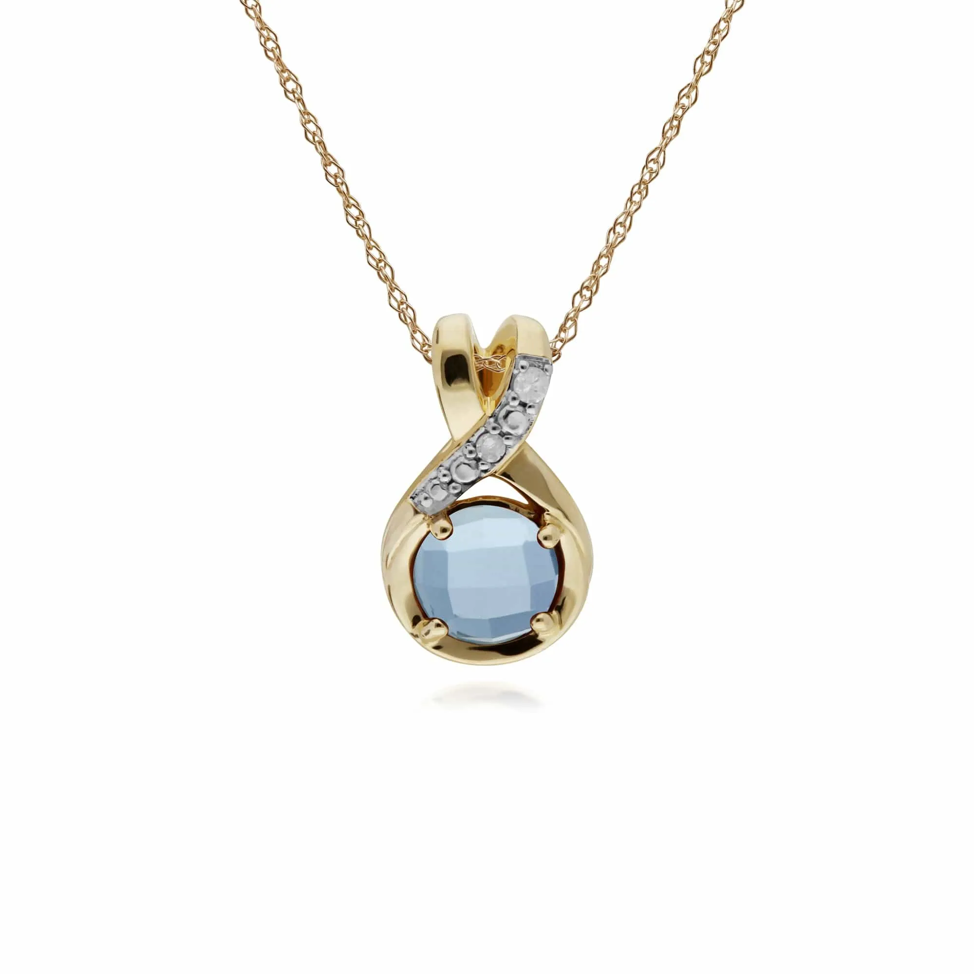 Gemondo 9ct Yellow Gold Blue Topaz & Diamond Round Kiss Pendant on 45cm Chain sold by Gemondo Jewellery