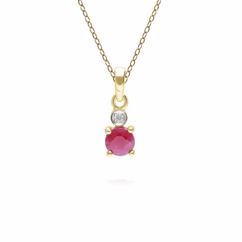 Micro Statement Round Ruby & Diamond Pendant in 9ct Yellow Gold sold by Gemondo Jewellery
