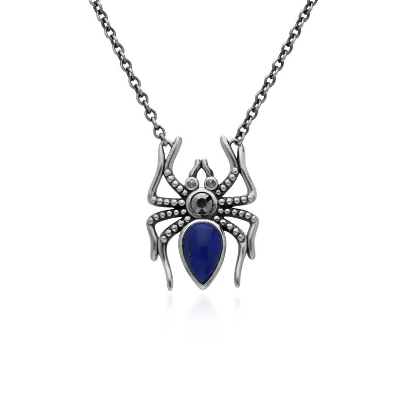 Gemondo Sterling Silver Lapis Lazuli & Marcasite Spider 45cm Necklace sold by Gemondo Jewellery