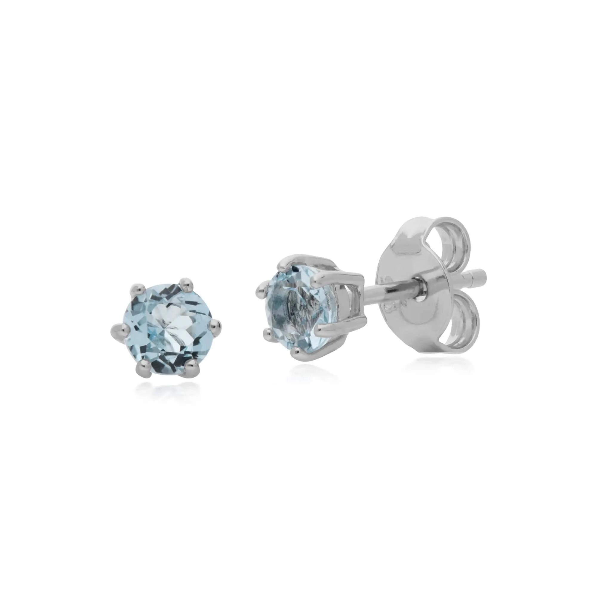 Classic Round Blue Topaz Claw Set Stud Earrings in Sterling Silver sold by Gemondo Jewellery