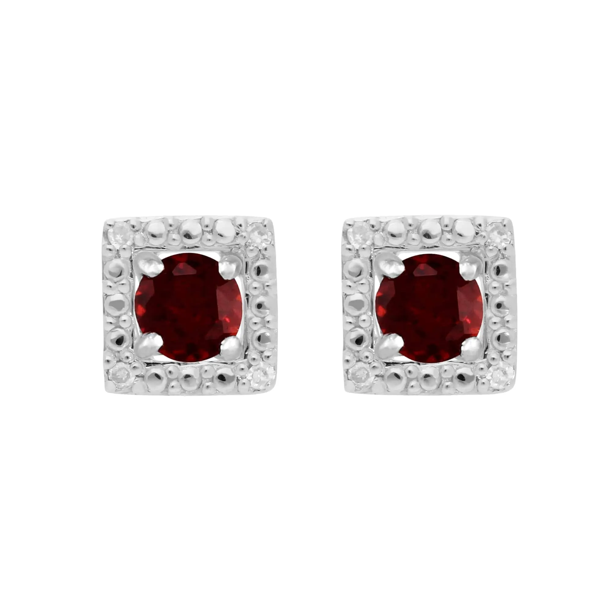 Classic Round Garnet Stud Earrings with Detachable Diamond Square Ear Jacket in 9ct White Gold sold by Gemondo Jewellery